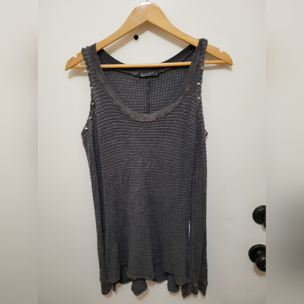 T Party Fashion Charcoal Textured Cold Shoulder Top - Size Large